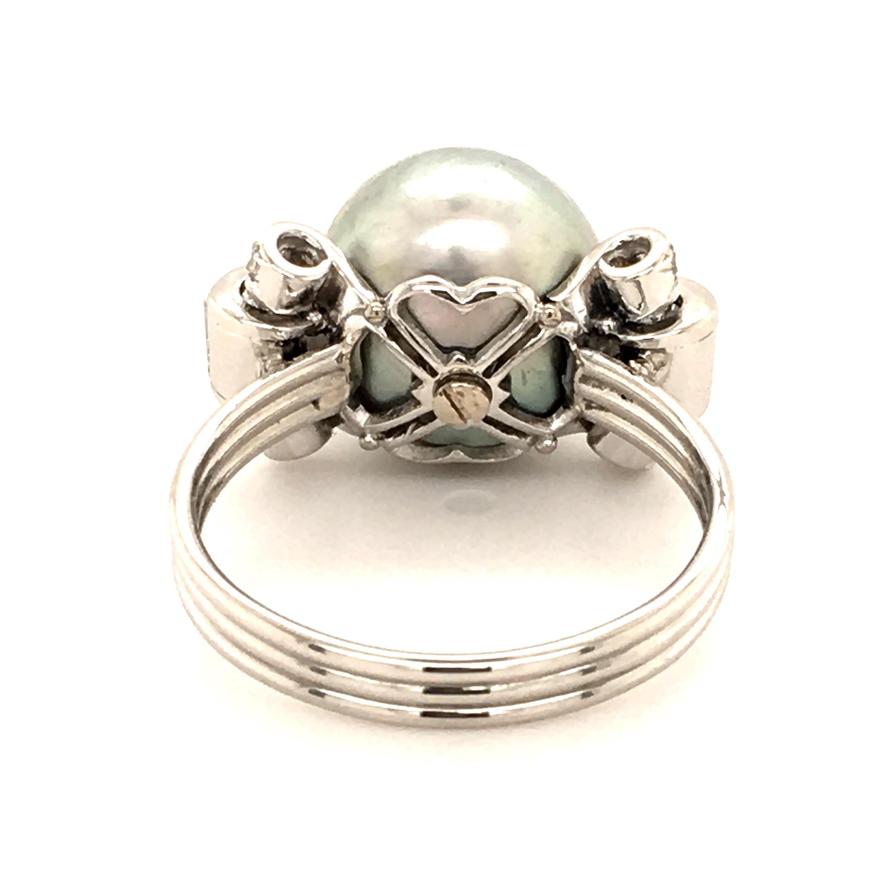 Natural Pearl Ring with Diamonds in Platinum 5