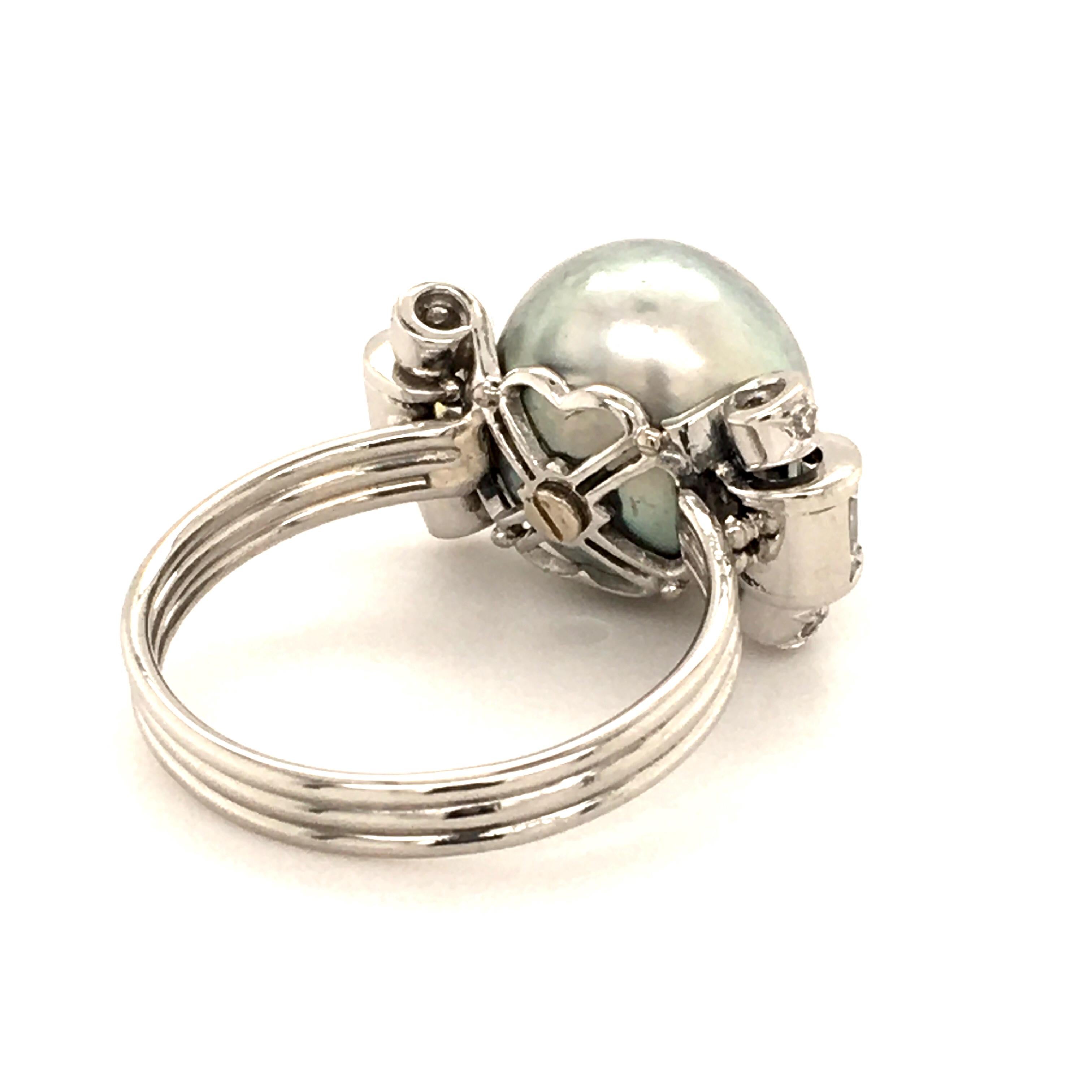 Natural Pearl Ring with Diamonds in Platinum 4