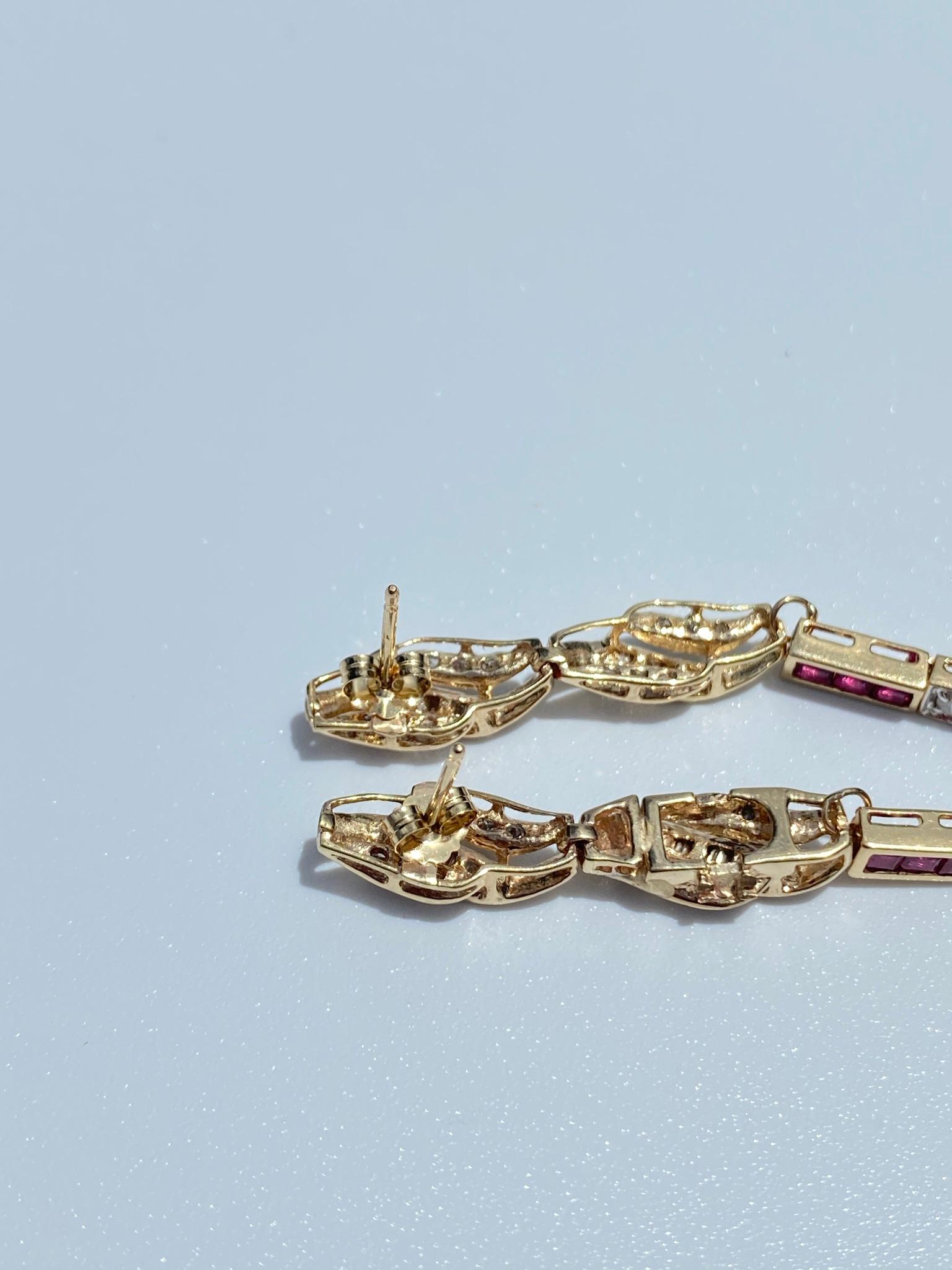 Natural Pearl, Ruby, and Diamond 14K Gold Retro-Era Earrings In Good Condition For Sale In Miami, FL