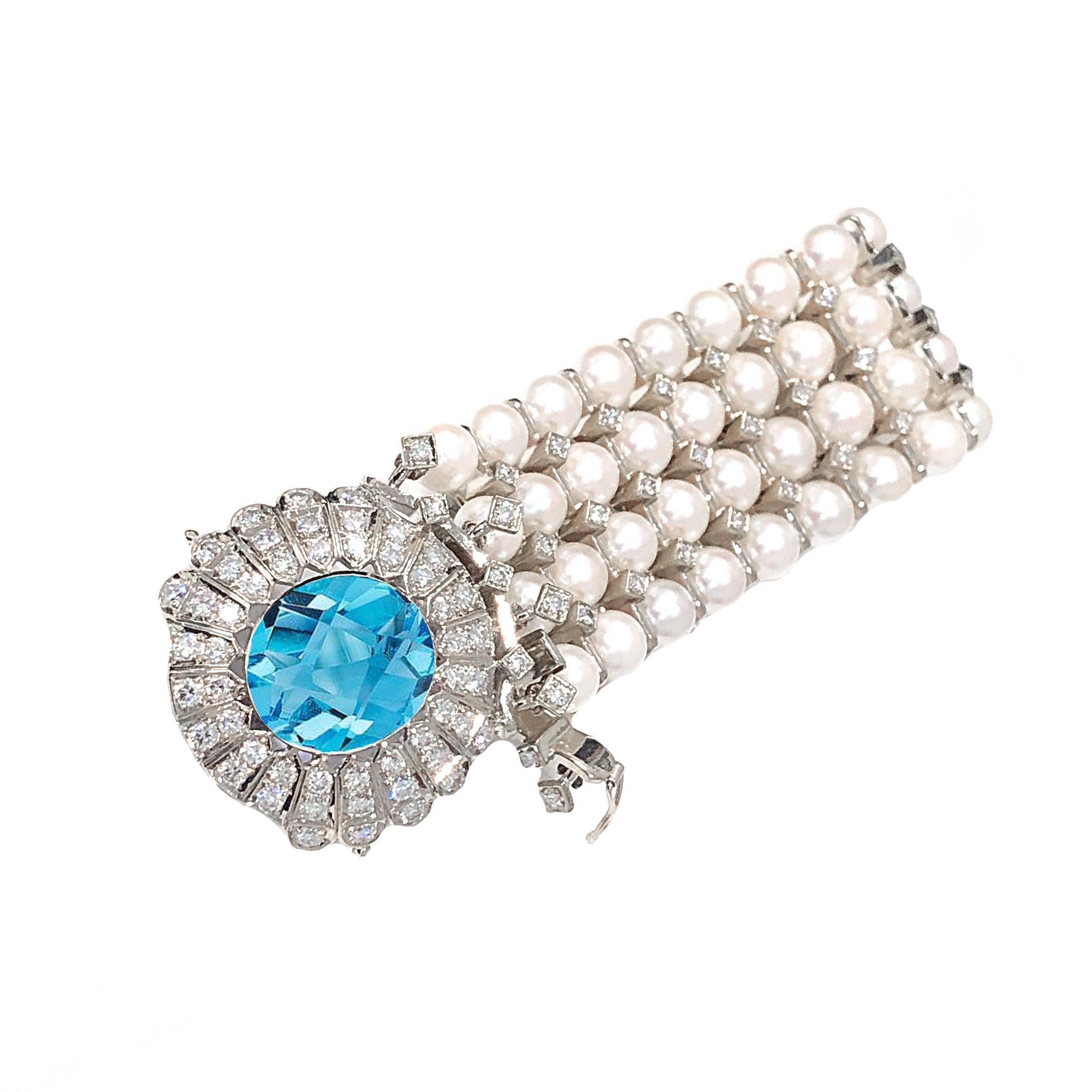 Choker-Halskette und -Armband aus Perlen und Diamanten, Topas in der Mitte (Ovalschliff) im Angebot