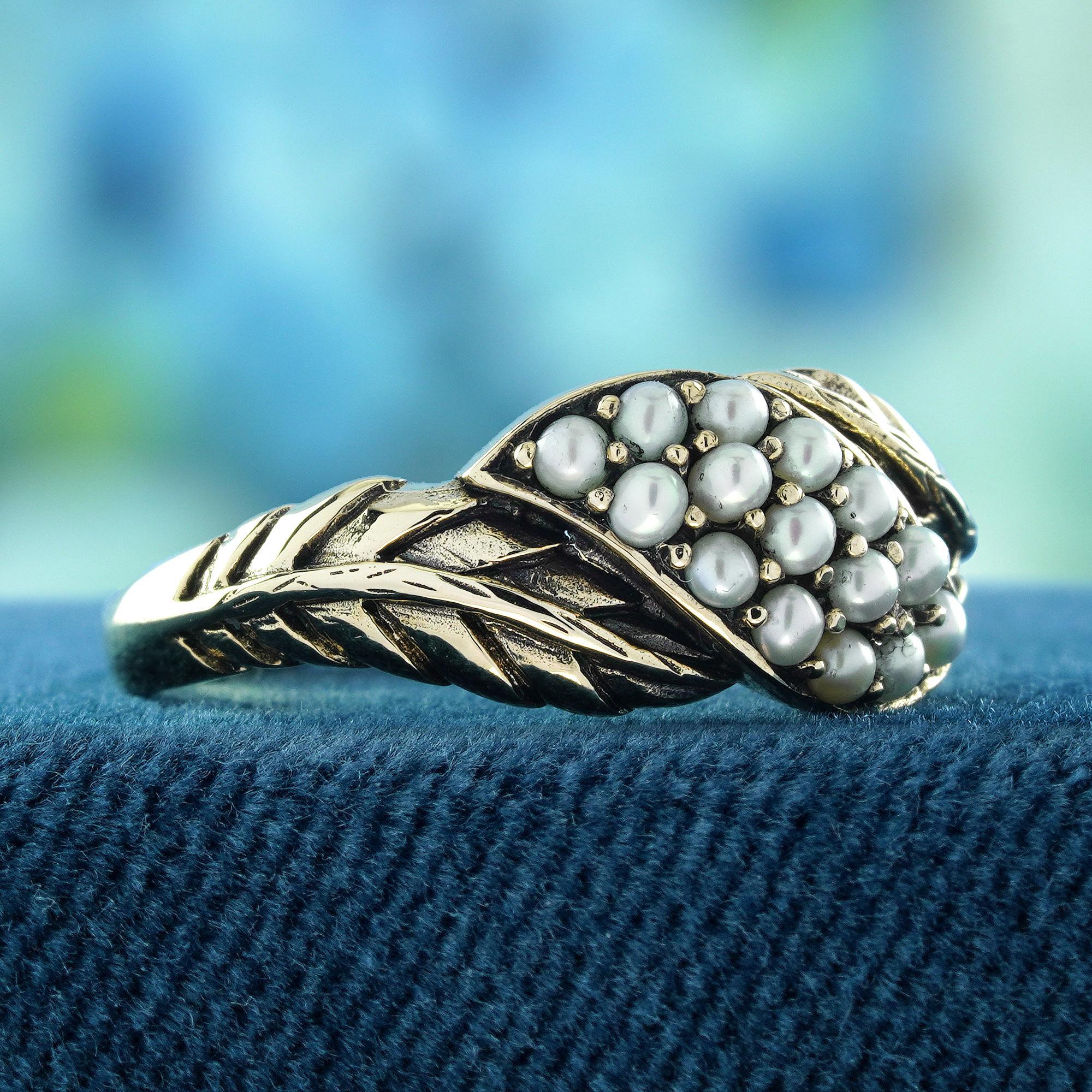 Édouardien Bague grappe de style vintage en or jaune 9 carats massif en vente