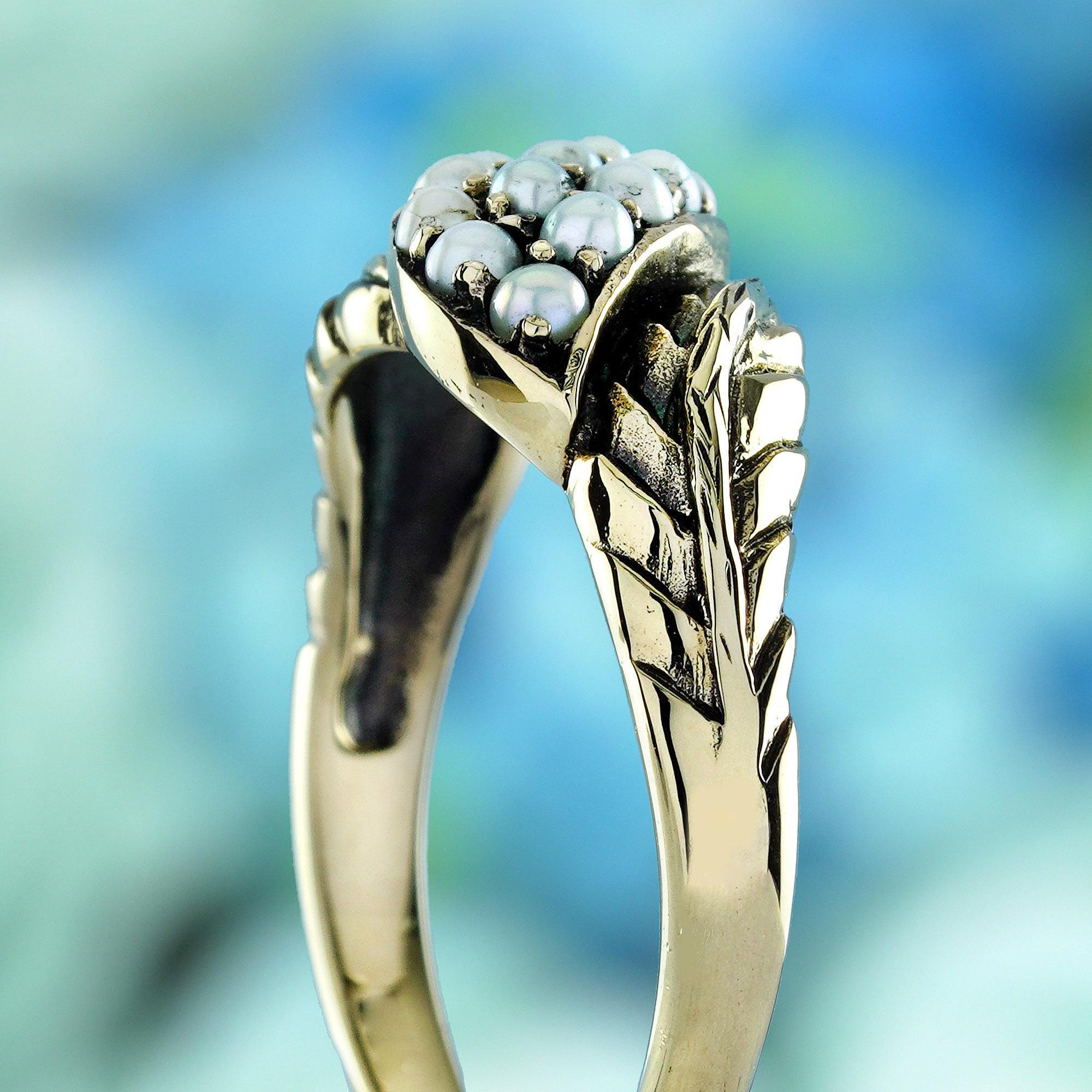 Bague grappe de style vintage en or jaune 9 carats massif Pour femmes en vente