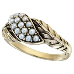 Natural Pearl Vintage Style Cluster Ring in Solid 9K Yellow Gold