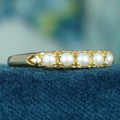 Natural Pearl Vintage Style Five Stone Ring in Solid 9K Yellow Gold