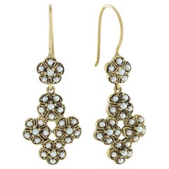 Natural Pearl Vintage Style Floral Earrings in Solid 9K Yellow Gold