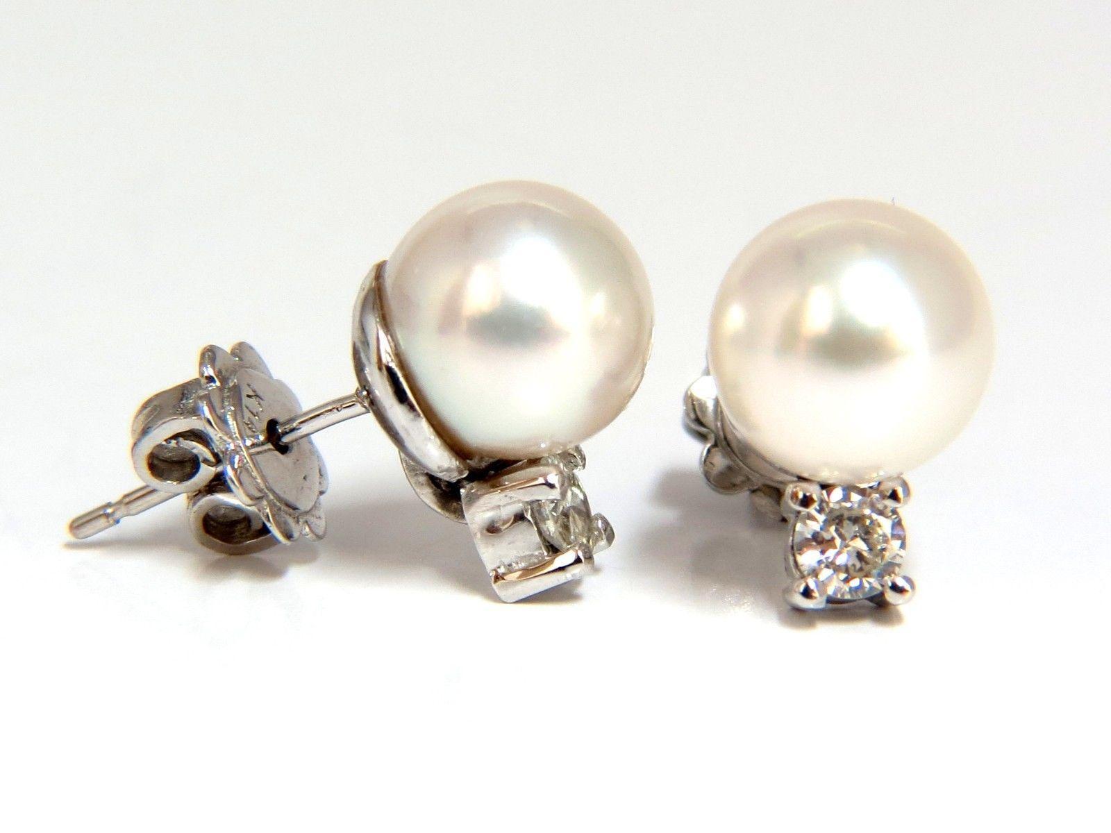Natural Pearls .28 Carat Diamonds Earrings 14 Karat G/Vs In New Condition In New York, NY