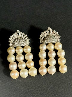 Pendientes colgantes de perlas naturales y diamantes
