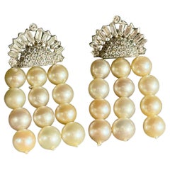 Natural Pearls and Diamond Dangle Earrings