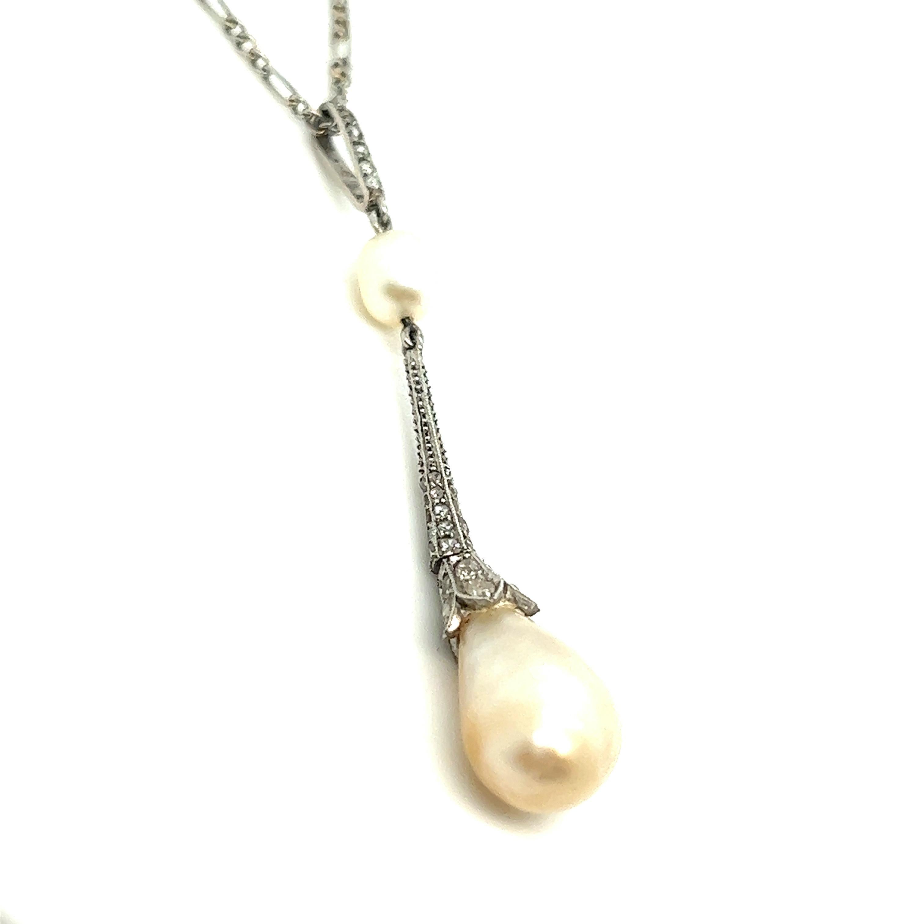 Rose Cut Natural Pearls & Diamond Necklace For Sale