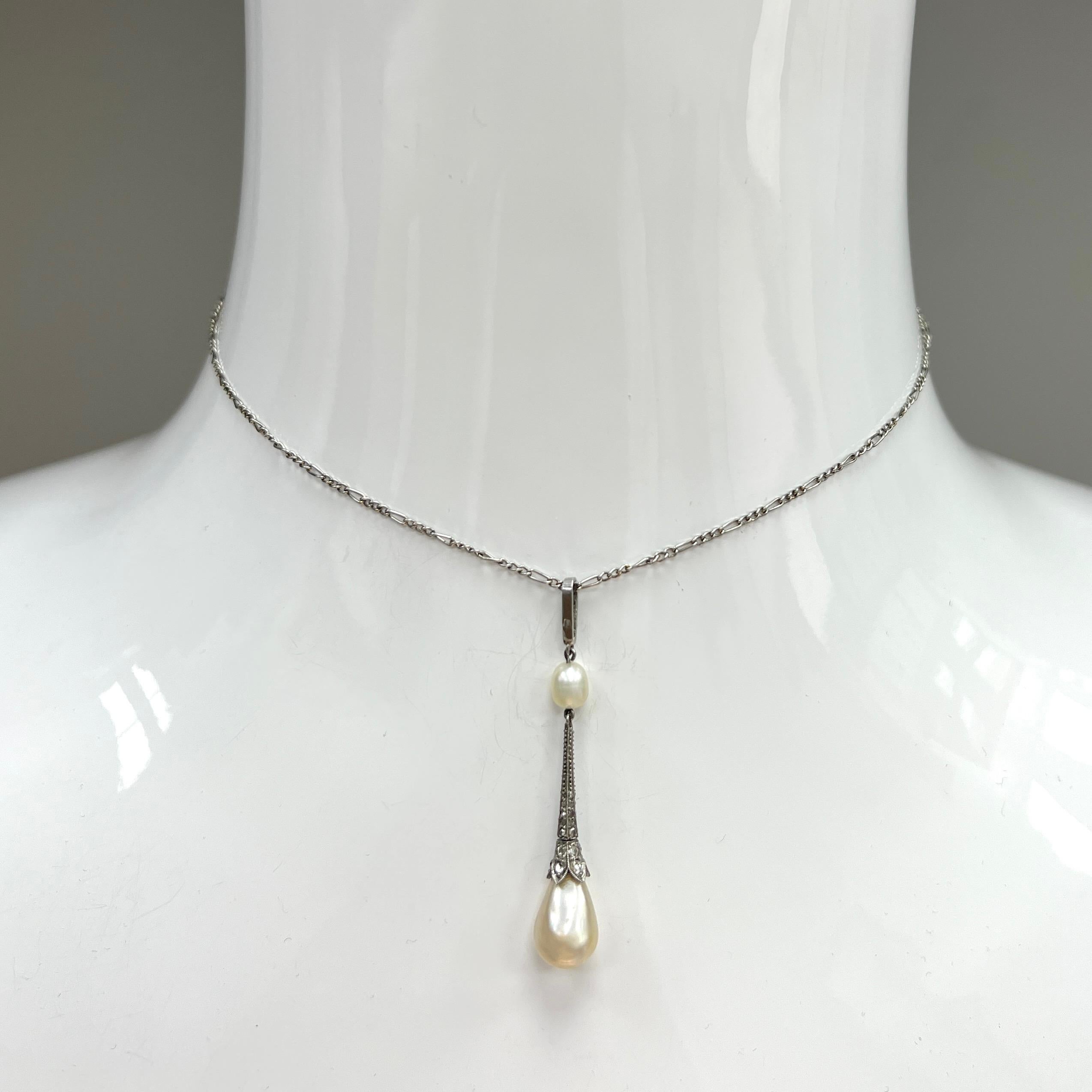 Natural Pearls & Diamond Necklace For Sale 1