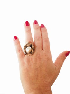 Natural Pearls Diamonds Bronze Ring