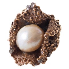 Natural Pearls Diamonds Bronze Ring