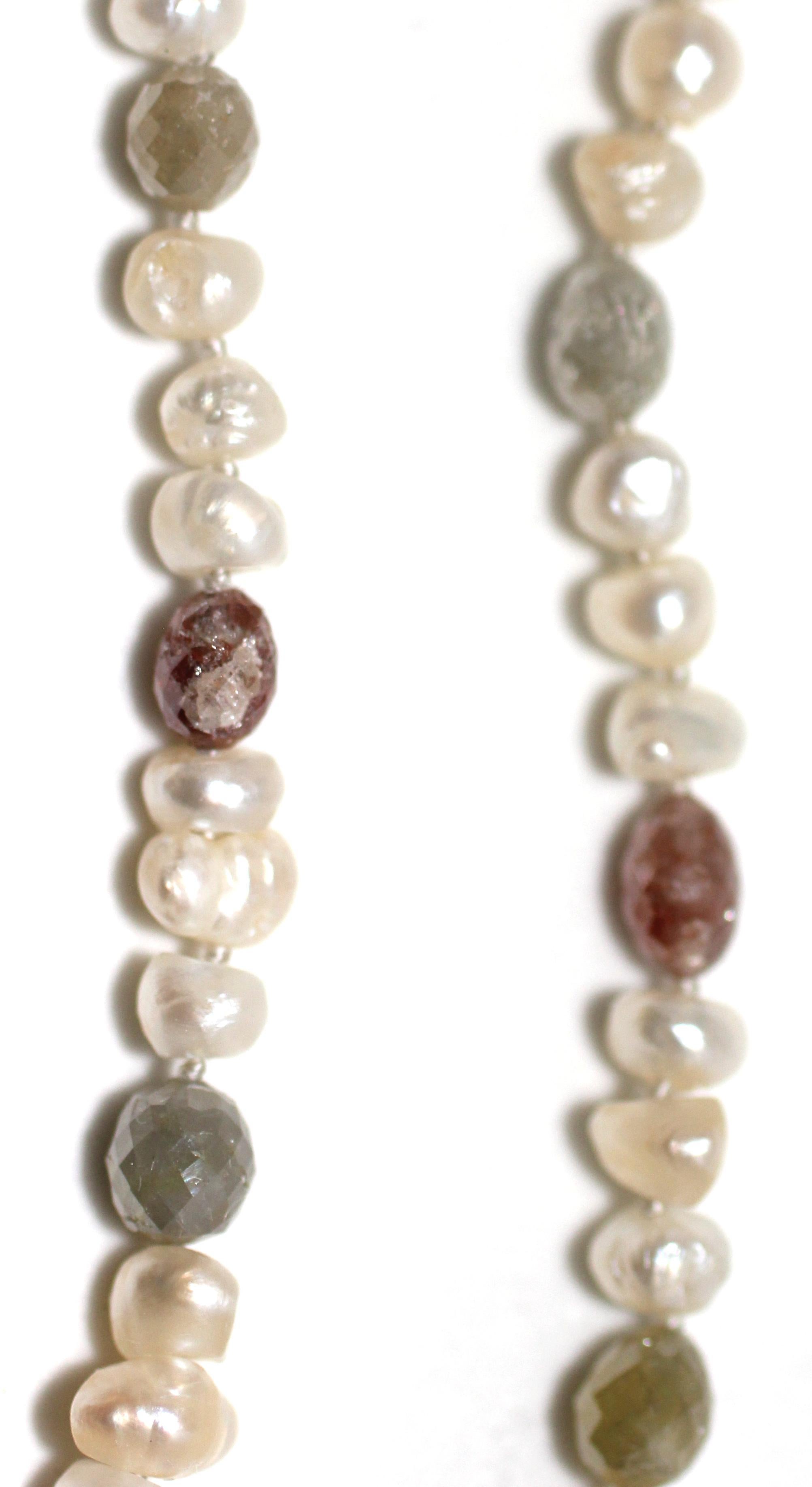 Bead Hakimoto Natural Color  Diamonds and Natural Baroque Pearls from Bahrain For Sale