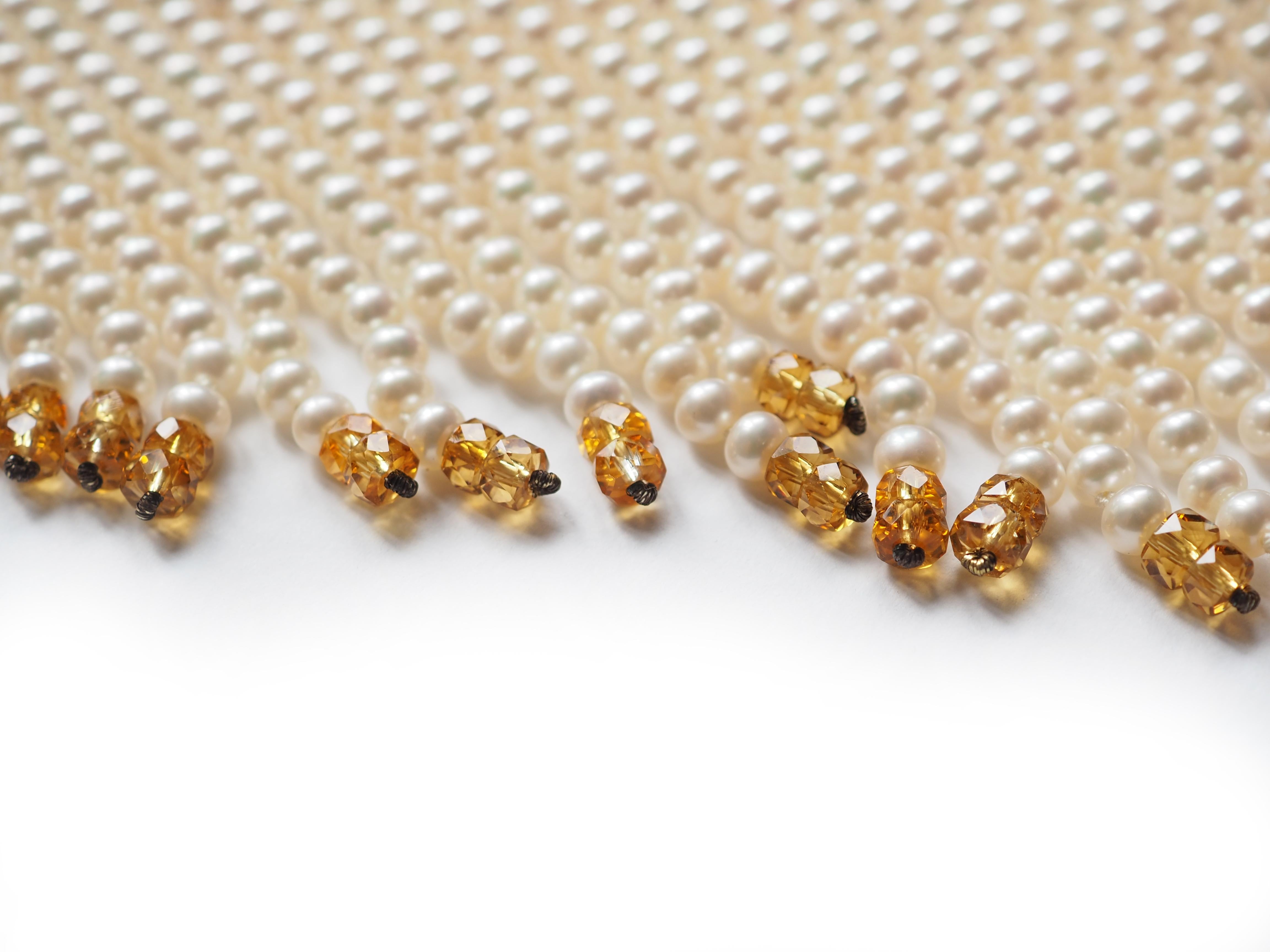 Collier de perles naturelles et de perles nacre Citrine Unisexe en vente