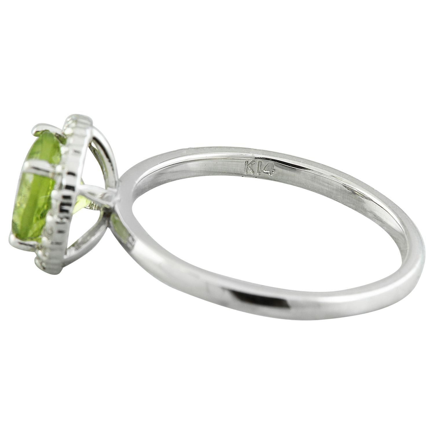 Natural Peridot Diamond Ring In 14 Karat White Gold  In New Condition In Los Angeles, CA
