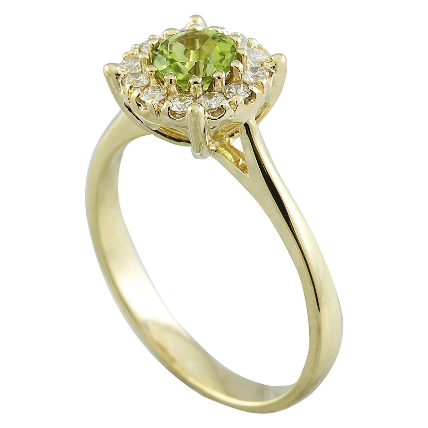 Round Cut Natural Peridot Diamond Ring In 14 Karat Yellow Gold  For Sale