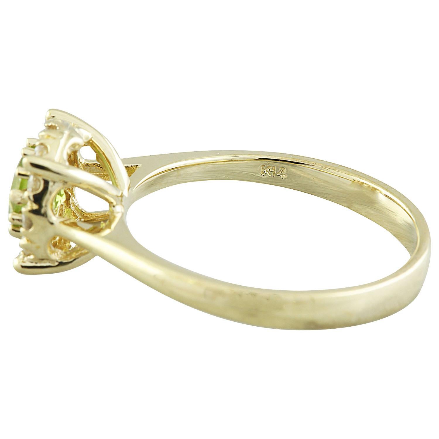 Natural Peridot Diamond Ring In 14 Karat Yellow Gold  In New Condition For Sale In Los Angeles, CA