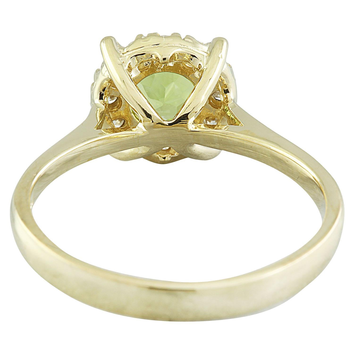 Women's Natural Peridot Diamond Ring In 14 Karat Yellow Gold  For Sale