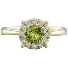 Natural Peridot Diamond Ring In 14 Karat Yellow Gold