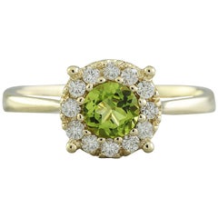 Natural Peridot Diamond Ring In 14 Karat Yellow Gold 