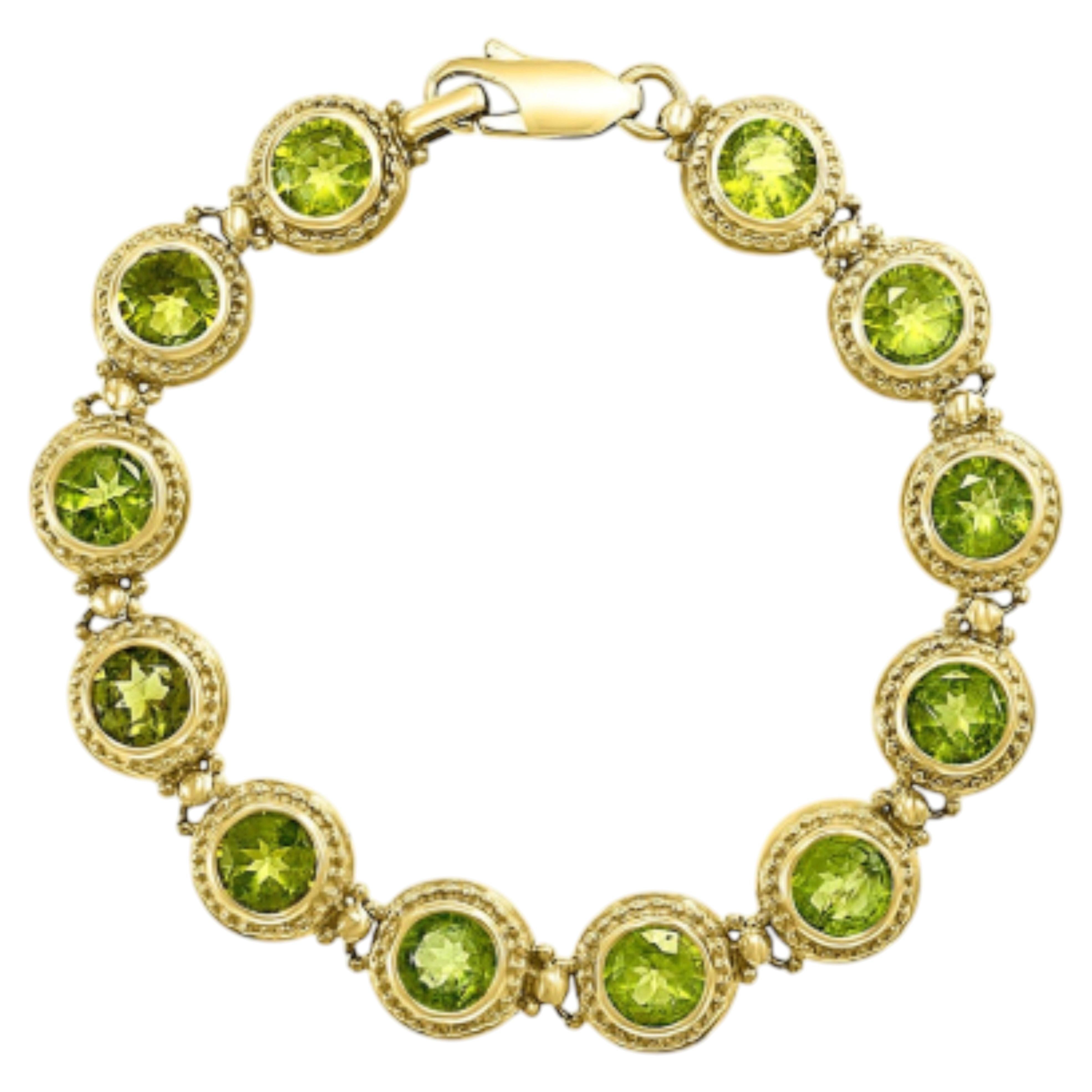 Pulsera de oro amarillo de 14K con peridoto y rubí de 16 quilates