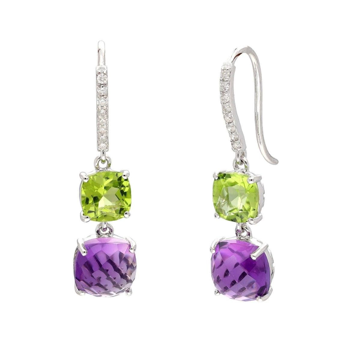 Natural peridot & amethyst & diamond earring in 14k gold In New Condition In jaipur, IN