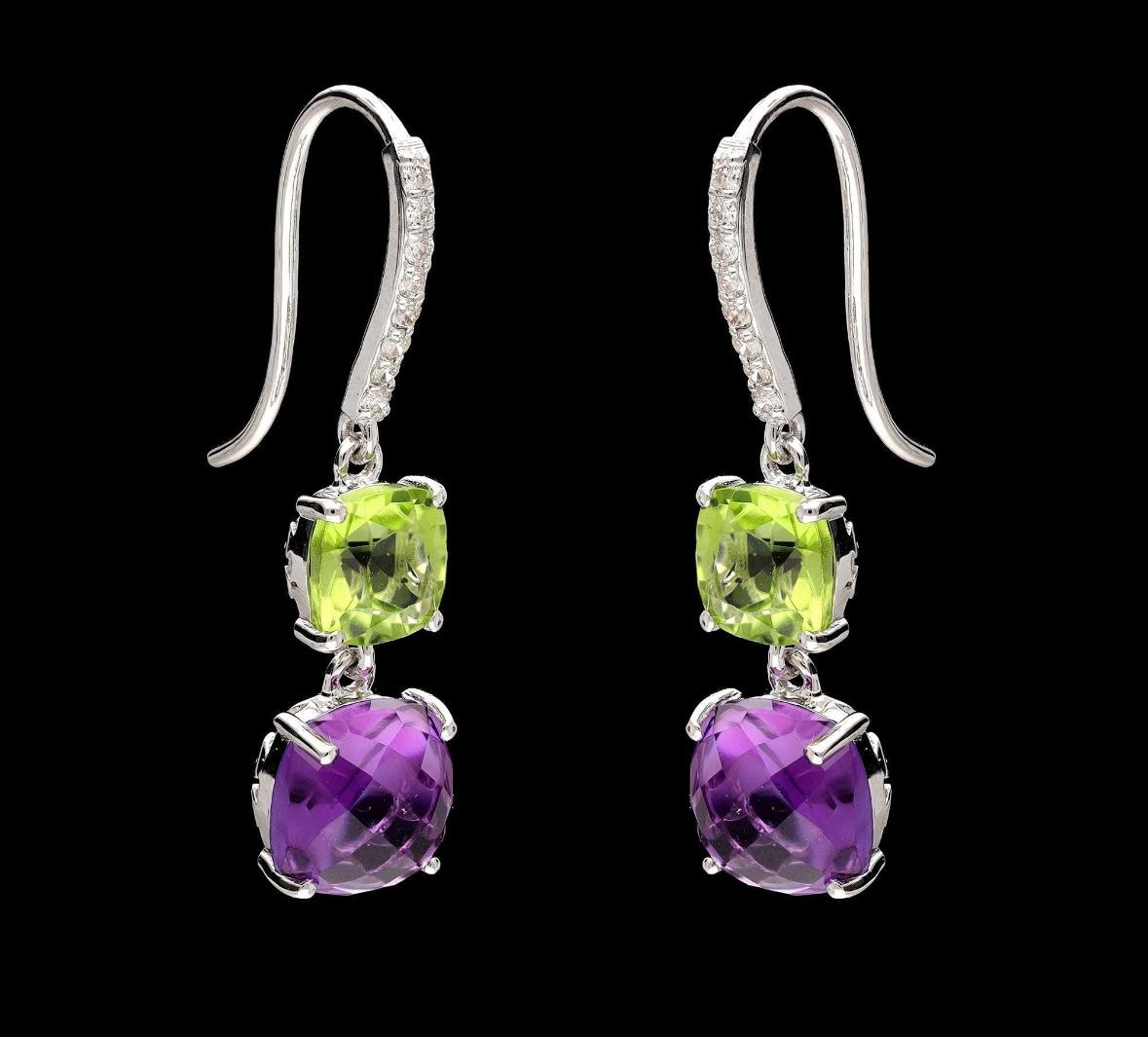Women's Natural peridot & amethyst & diamond earring in 14k gold