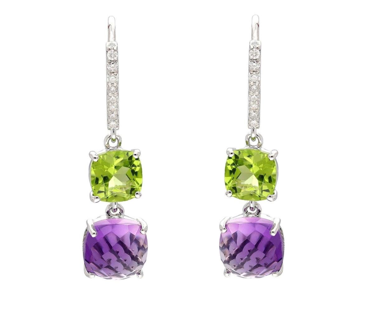 Natural peridot & amethyst & diamond earring in 14k gold 1