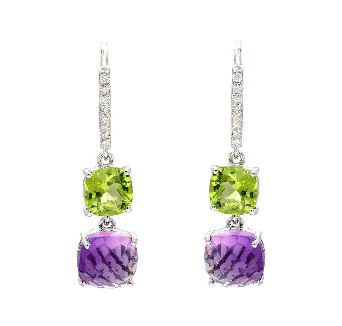 Natural peridot & amethyst & diamond earring in 14k gold 2