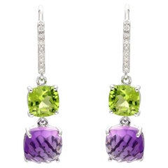 Boucle d'oreille en or 14k avec péridot naturel, améthyste et diamant