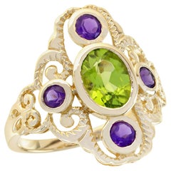 Natürlicher Peridot Amethyst Vintage-Cocktailring im Vintage-Stil aus massivem 9K Gelbgold