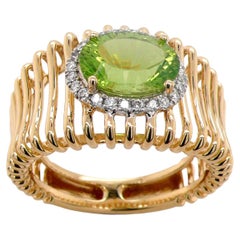 Natural Peridot and Diamond Cage Statement Ring Made In 18k Gold