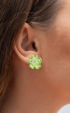 Natural Peridot and White Topaz Floral Earrings 9.3 Carats