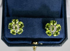 Natural Peridot and White Topaz Floral Earrings 9.3 Carats