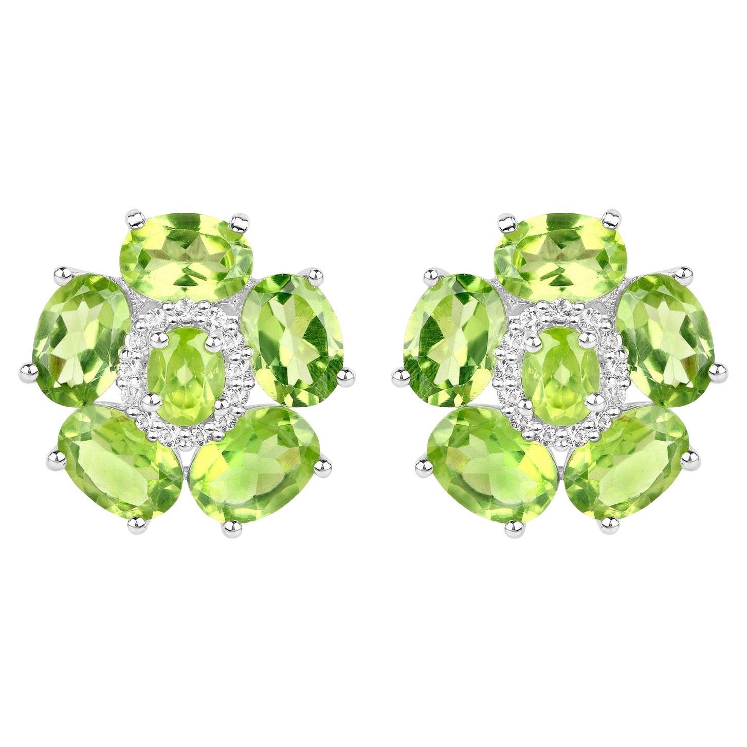 Natural Peridot and White Topaz Floral Earrings 9.3 Carats For Sale