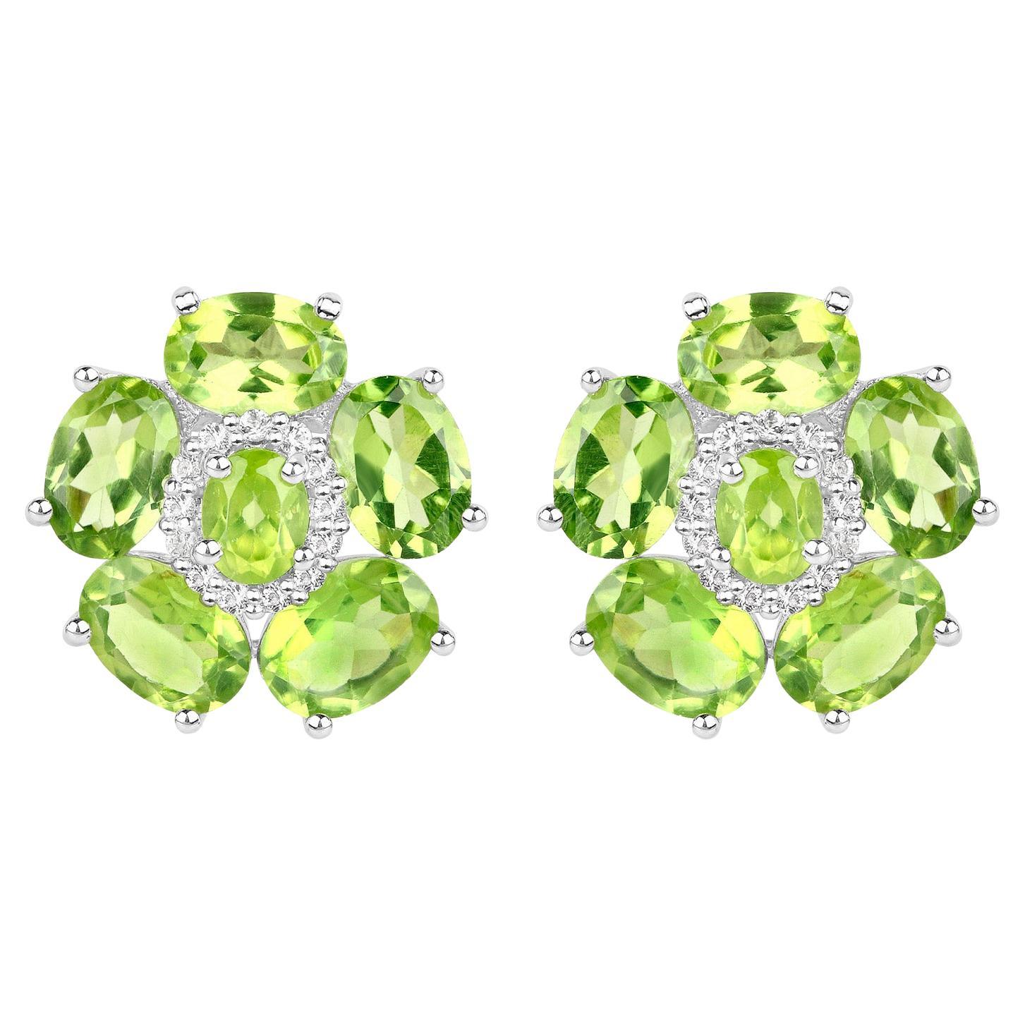 Natural Peridot and White Topaz Floral Earrings 9.3 Carats