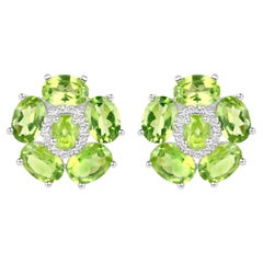 Boucles d'oreilles florales en péridot naturel et topaze blanche 9,3 carats