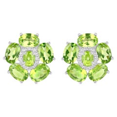 Natural Peridot and White Topaz Floral Earrings 9.3 Carats
