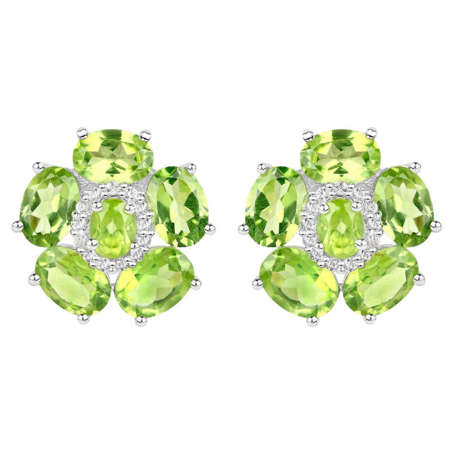 Natural Peridot and White Topaz Floral Earrings 9.3 Carats For Sale