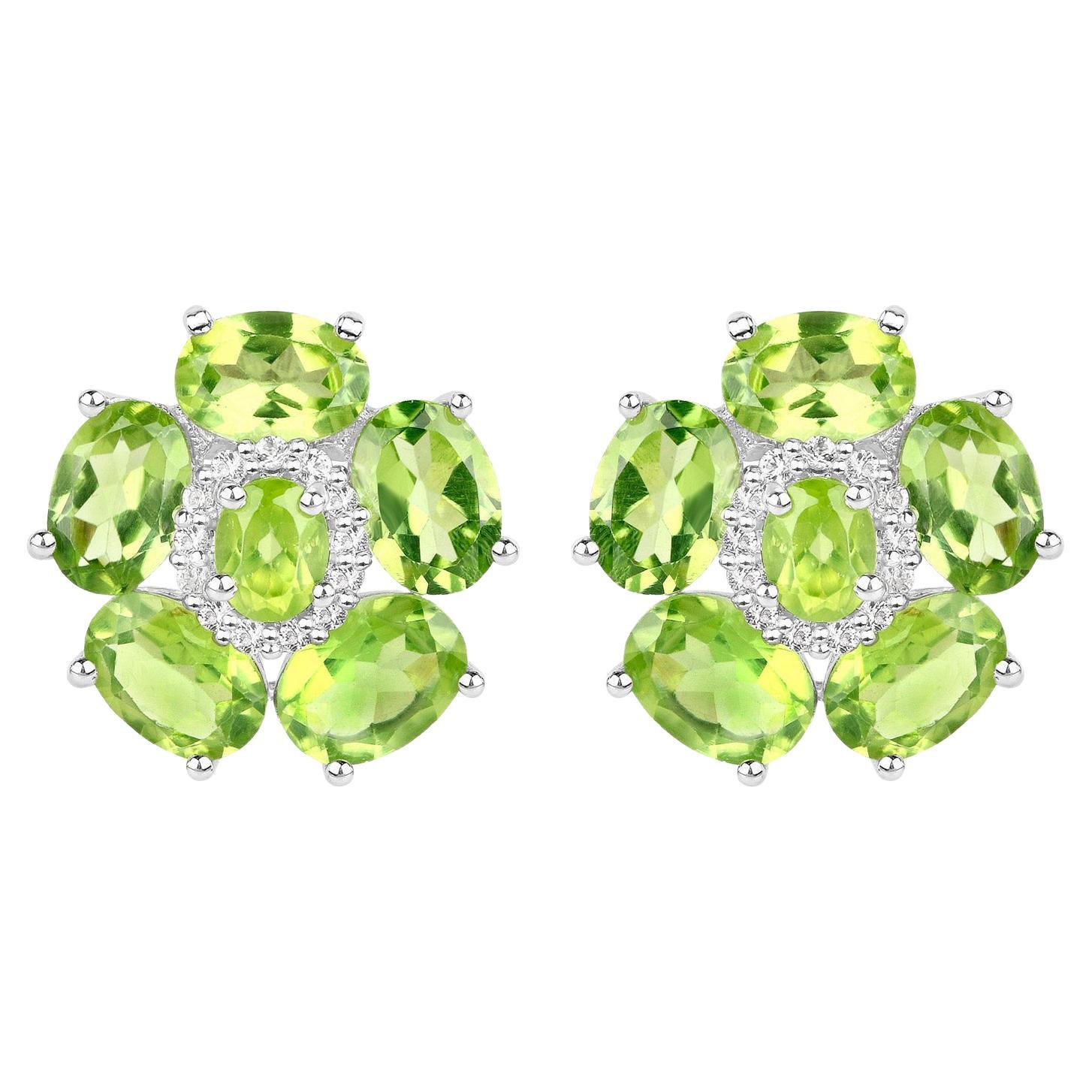 Natural Peridot and White Topaz Floral Earrings 9.3 Carats