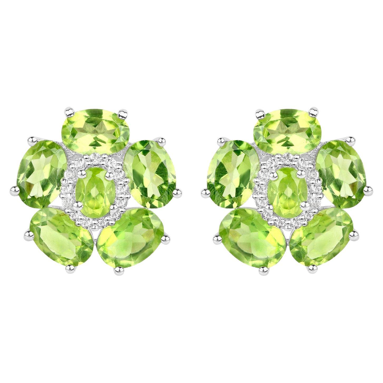 Natural Peridot and White Topaz Floral Earrings 9.3 Carats For Sale