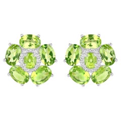 Natural Peridot and White Topaz Floral Earrings 9.3 Carats