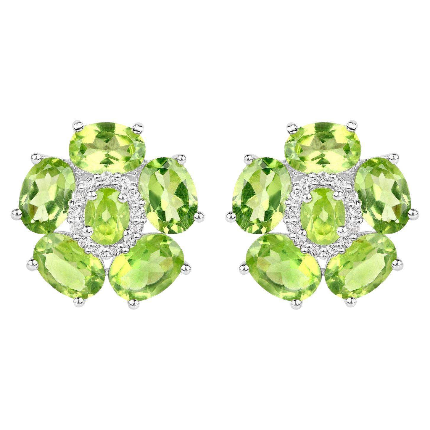 Orecchini floreali in peridoto naturale e topazio bianco 9,3 carati