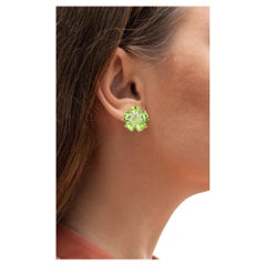Natural Peridot and White Topaz Floral Earrings 9.3 Carats Natural Peridot and White Topaz Floral Earrings 9.3 Carats
