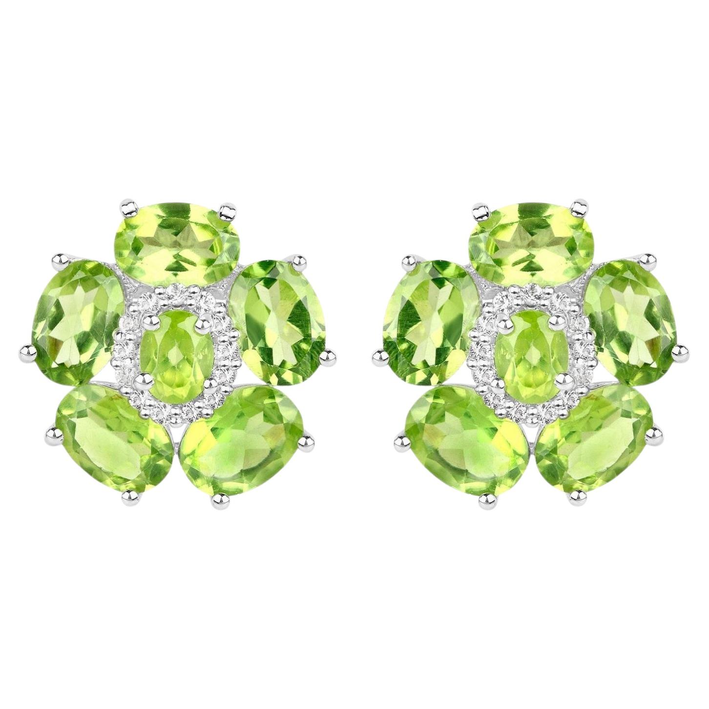 Natural Peridot and White Topaz Floral Earrings 9.3 Carats
