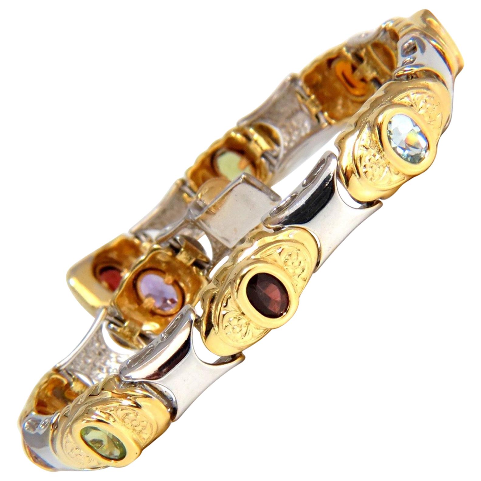 Natural Peridot Citrine Amethyst Aquamarine and Garnet Bracelet 14 Karat*
