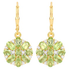 Natural Peridot Cluster Earrings White Topaz 4.2 Carats 18K Gold Plated Silver