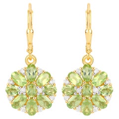 Boucles d'oreilles grappe de péridots naturels, topaze blanche 4,2 carats et argent plaqué or 18 carats