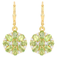 Pendientes de peridoto natural en racimo Topacio blanco 4,2 quilates Plata chapada en oro de 18 quilates