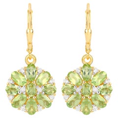 Orecchini a grappolo di peridoto naturale Topazio bianco 4,2 carati Argento placcato oro 18 carati